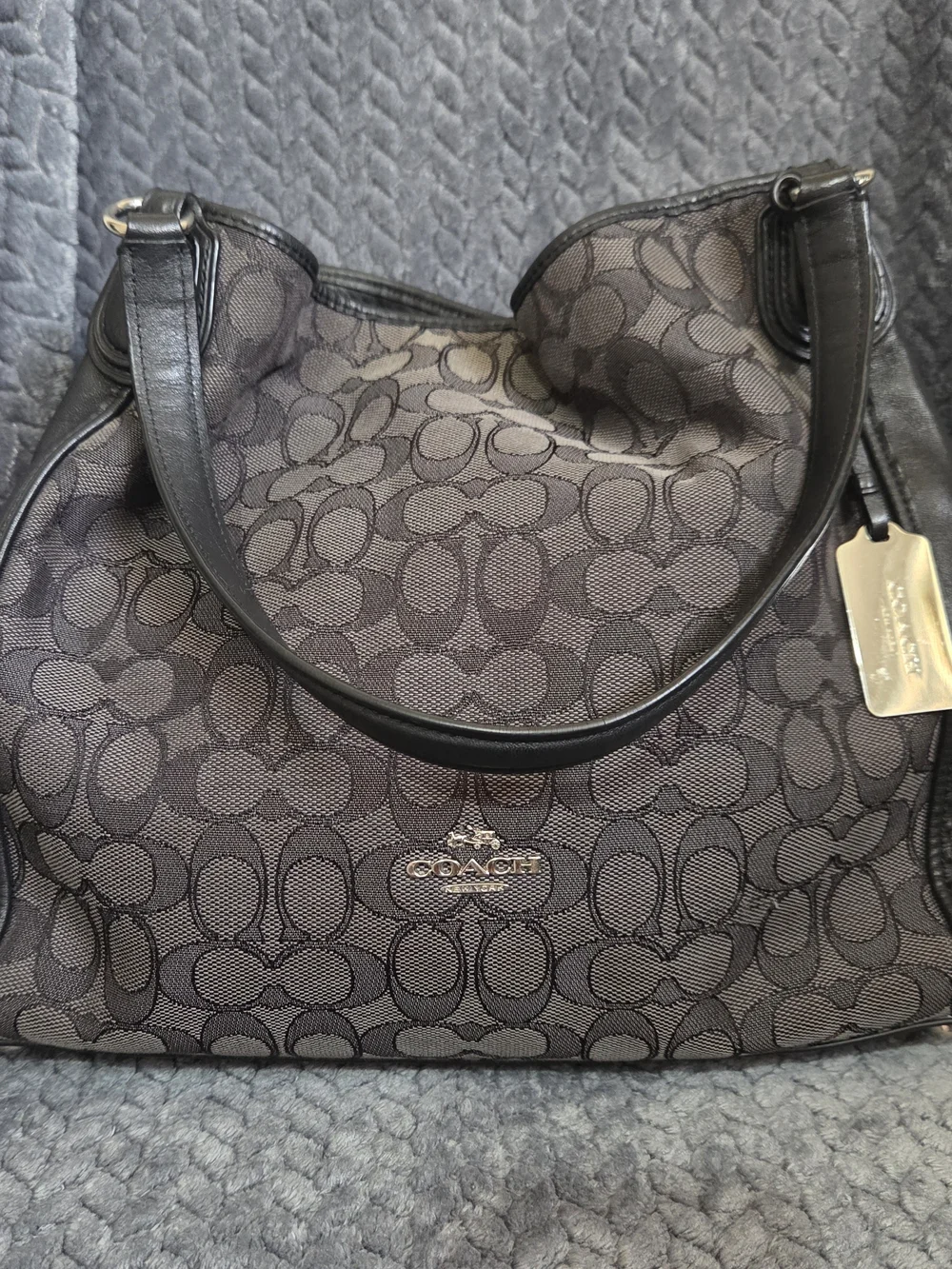 VTG Coach Edie 31 Signature Jacquard Shoulder Bag & Matching Wallet Smoke Black